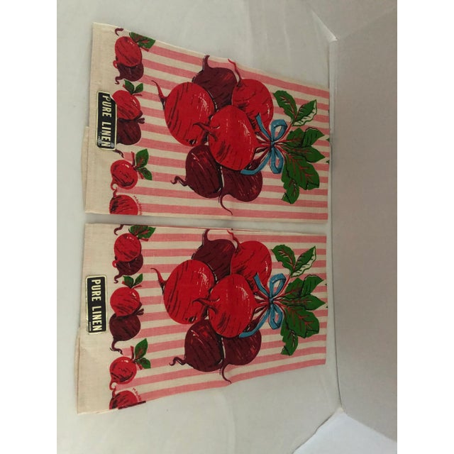 1950s Mid Century Pure Linen Radish Kitchen Towels For Sale - Image 5 of 7