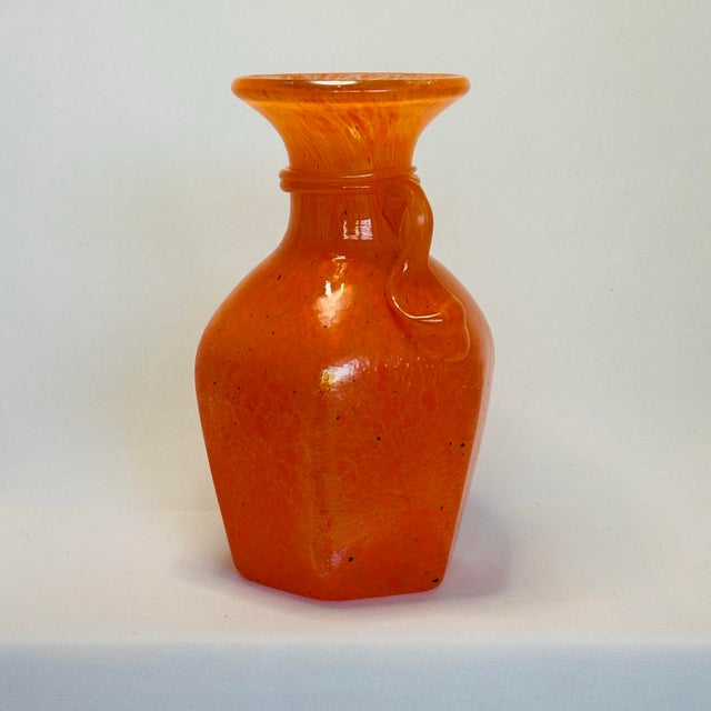 Pair of Mid-Century Modern Tangerine Hand-Blown Murano Glass Vases Dimensions: 6”h x 4”w Circa 1960s Made in Italy...