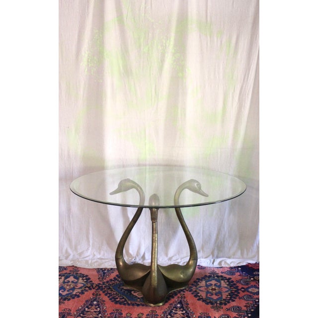 Large Brass Swan Dining Table With a Glass Top From the 1970s For Sale - Image 9 of 18