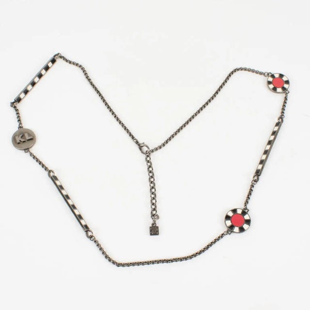 Karl Lagerfeld Karl Lagerfeld Gunmetal Long Necklace with Red and Black Enamel For Sale - Image 4 of 13