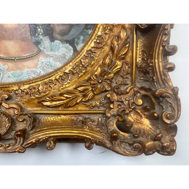 Romantic Belle Époque Portrait of a Lady in Gilded Rococo Frame Print on Canvas 1990's For Sale - Image 15 of 18