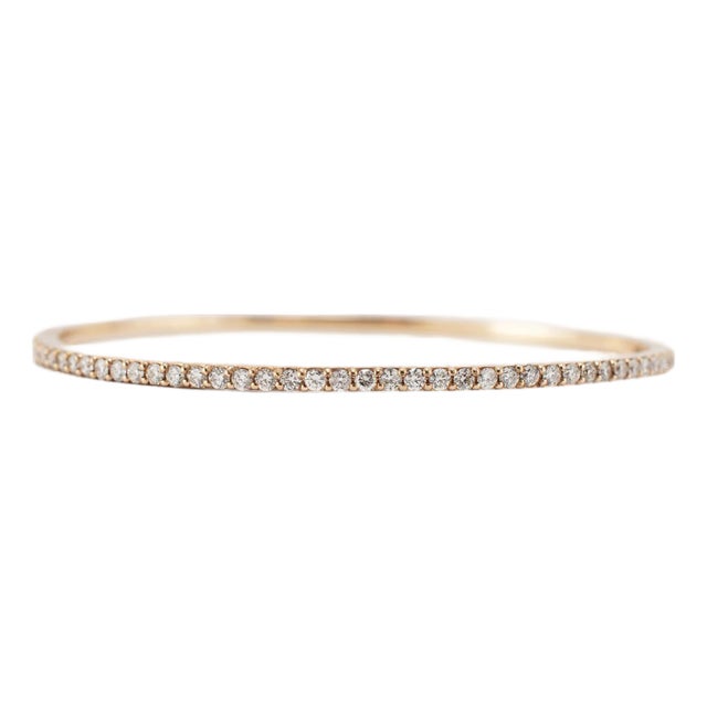 14k Rose Gold Half Eternity Tennis 1.35ct Diamond Bangle Bracelet For Sale