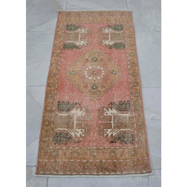 1970s Hand Made Small Turkish Rug. DoorMat Entry Decor Kitchen Mat Baht Rug - 21'' X 43'' For Sale - Image 11 of 13