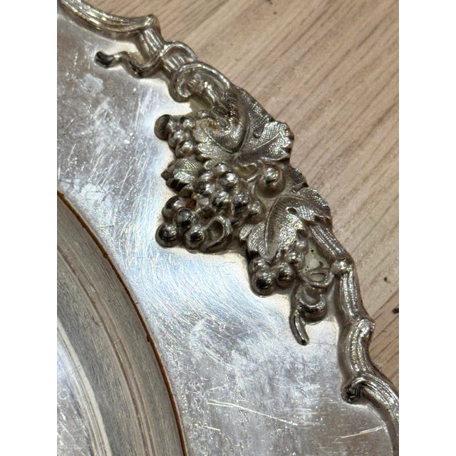 Traditional Ornate Vintage Grape Vine Design Silverplate Tray For Sale - Image 3 of 7