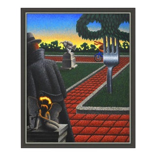 1980s Suspect in the Garden Oil Painting, Julian Landa For Sale