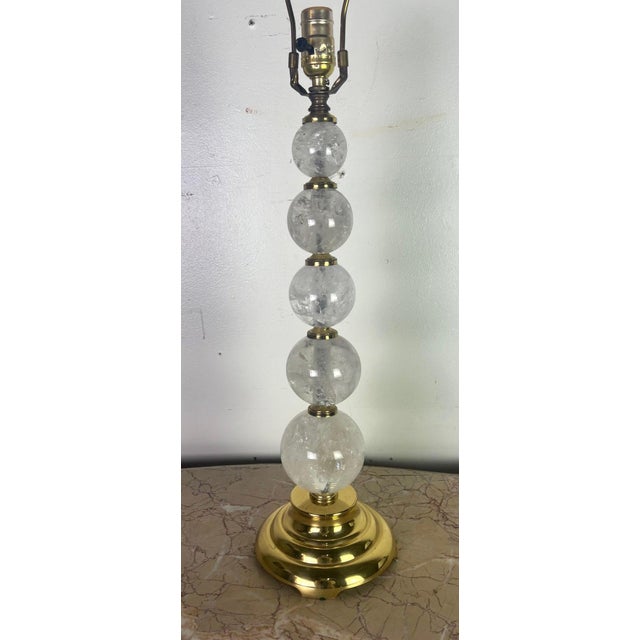 1980s Pair of Rock Crystal Column Lamps W/ Shades For Sale - Image 5 of 11