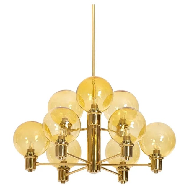 Brass and Glass Chandelier, Sweden, 1960s For Sale - Image 10 of 10