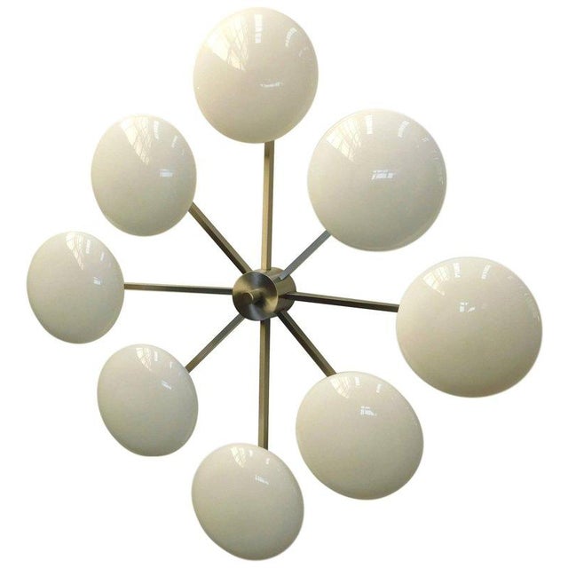 Italian 21st Century Otto Satin Nickel Glossy White Murano Glass Flush Mount by Fabio LTD For Sale - Image 3 of 6