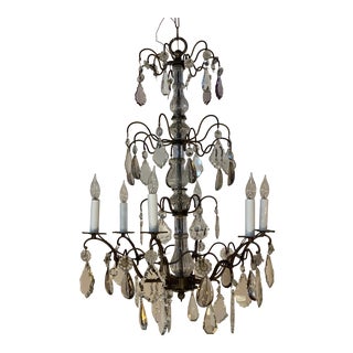 1920s French Style Bronze Crystal Chandelier For Sale