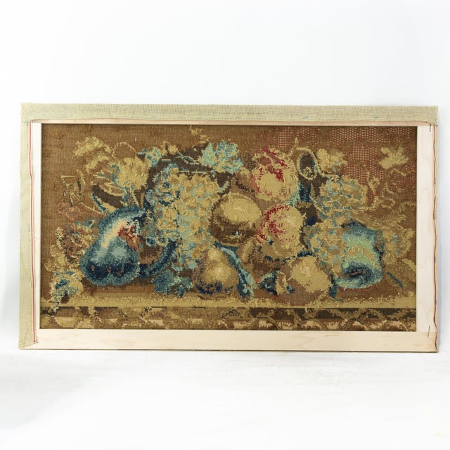 Tan Vintage Needlepoint Tapestry Still Life of Fruit – Rustic Wall Art in Earth Tones For Sale - Image 8 of 9