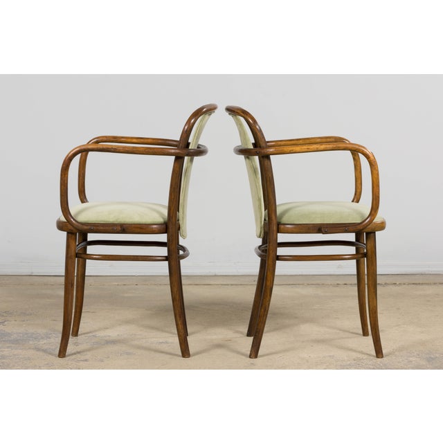 1950s Thonet Bentwood Armchairs in Willow Green Velvet – Pair For Sale - Image 12 of 18