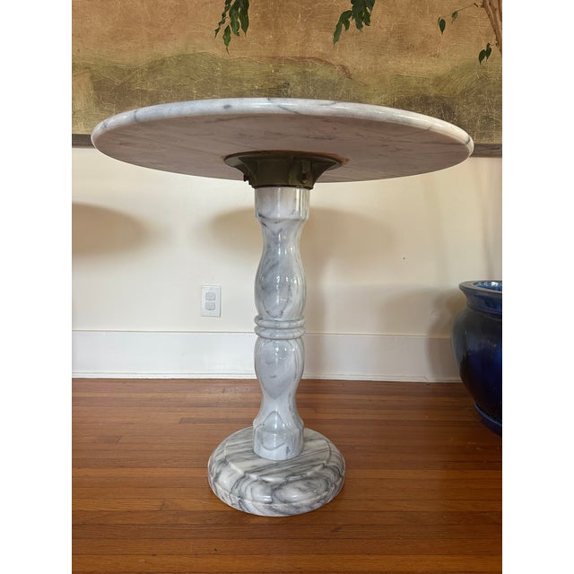 Vintage Italian Solid Carrara Marble Pedestal Dining Table 50's 60's Hollywood Regency Neoclassical. Solid Italian...