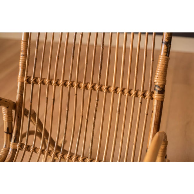 Brown Vintage Sculptural Franco Albini Style High Back Bamboo Rocking Chair For Sale - Image 8 of 18