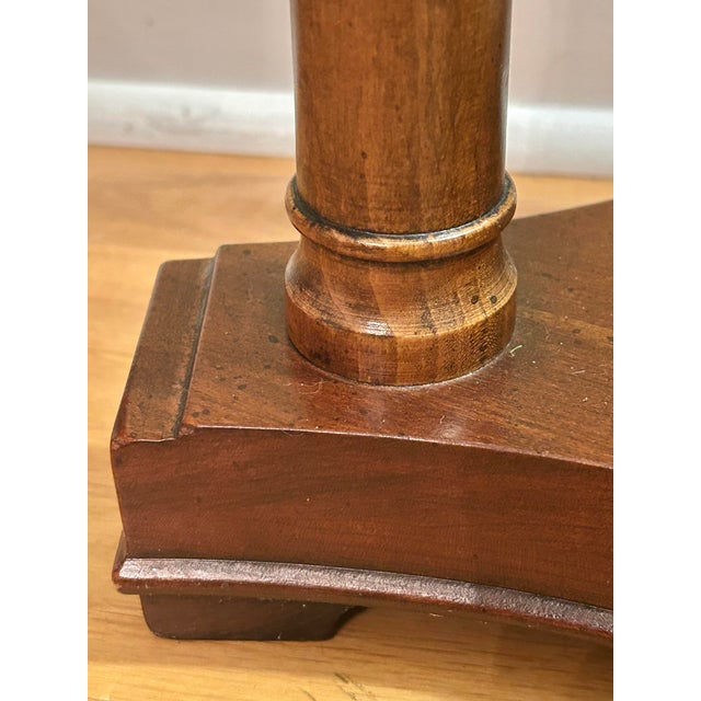 Wood Vintage Neoclassical Burl Veneer & Brass Three-Column Plant Stand or Pedestal For Sale - Image 7 of 10
