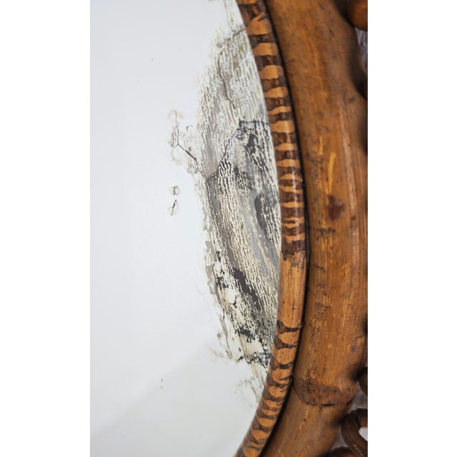 Brown Round Bamboo and Rattan Wall Mirror, Italy, 1960s For Sale - Image 8 of 14