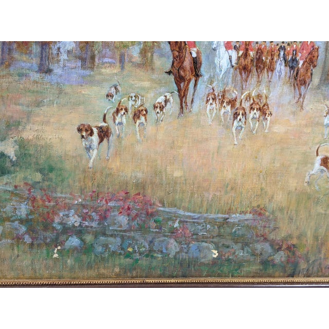 Mid 20th Century V. Scoville Wing Original Equestrian Hunt Oil Painting, Red Coats, Autumn Golds, Ralph Lauren Style For Sale - Image 14 of 18