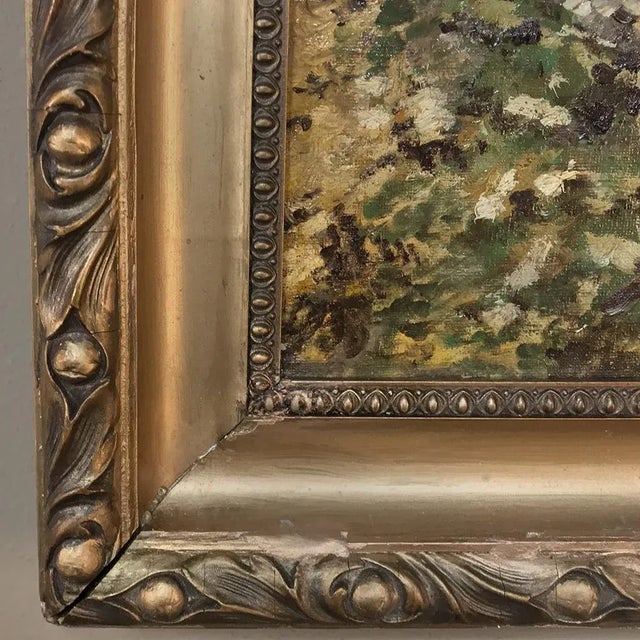 Wood Antique Framed Landscape Oil Painting on Canvas For Sale - Image 7 of 13