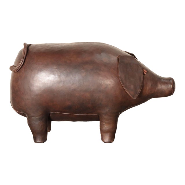 Vintage Leather Pig Footstool by Dimitri Omersa for Abercrombie and Fitch For Sale