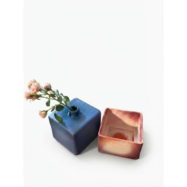 Tetra Bi Vase in Matte Pink and Light Blue from Ceramiche Lega For Sale - Image 3 of 6