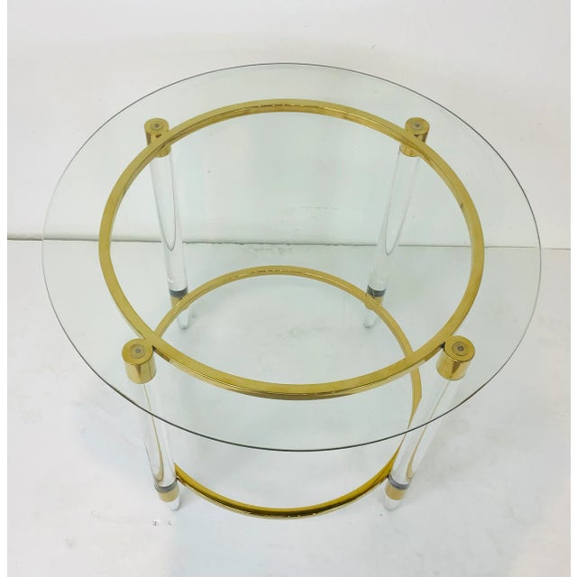 Modern Acrylic and Brass Finished Round End Table For Sale - Image 4 of 5