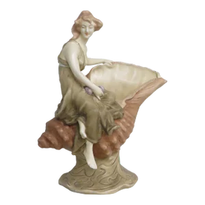 Royal Dux Early 1900s Bohemian Woman Figural Shell Shape Centerpiece Bowl Vase