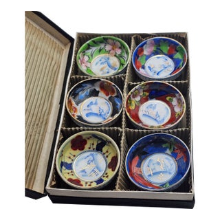 1920s Japanese Hand Painted Sake Set - Set of 6 For Sale