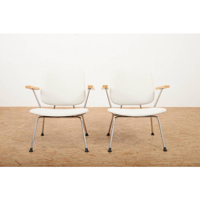 Beige Kembo Armchairs with Chrome-Plated Tubular Steel Frames, Beechwood Armrests and Kvadrat Upholstery by Willem Hendrik Gispen for Kembo, 1954, Set of 2 For Sale - Image 8 of 12