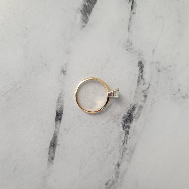 Emerald Cut Diamond Solitaire Engagement Ring, Size 9 For Sale - Image 4 of 5