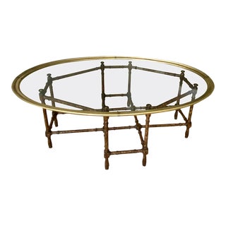 Baker Tortoise Shell Faux Bamboo Oval Glass Cocktail Coffee Table For Sale
