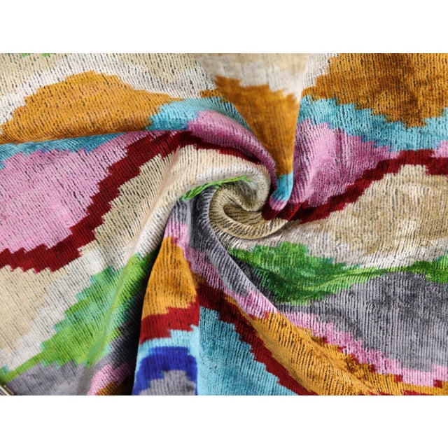 Textile Handmade 16x16 Velvet Pillow – Multicolor Zigzag Ikat Pattern For Sale - Image 7 of 9