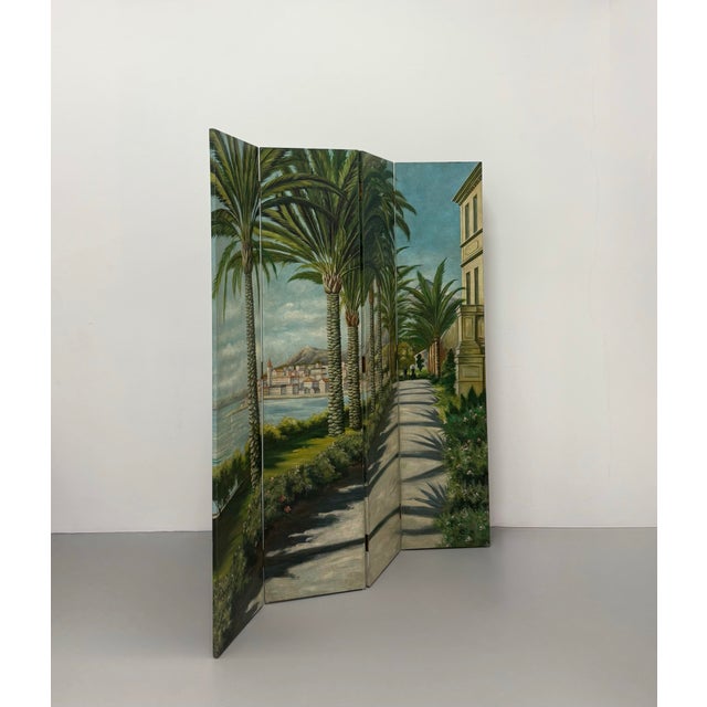 Coastal Vintage Coastal Hand-Painted Four-Panel Folding Screen For Sale - Image 3 of 7