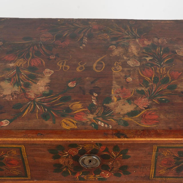 Hungarian Original Hand-Painted Pine Chest of Four Drawers Dated 1865 For Sale - Image 6 of 18