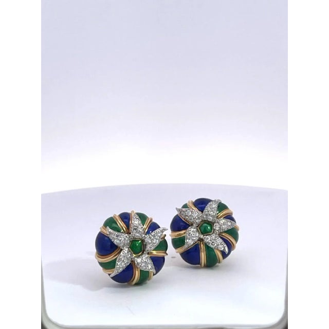 Tiffany Schlumberger Enamel 18k Diamonds Earrings - 2 Pieces For Sale In Los Angeles - Image 6 of 12