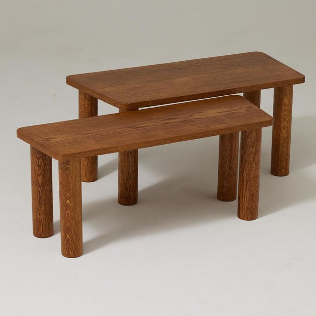 Pair of Wood Mid Century Modern Coffee Tables, circa 1950 By unknown designer and manufacturer, Manufactured in France In...