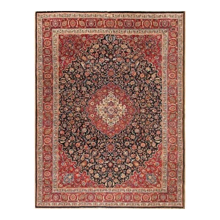 1940s Antique Black Medallion Mashad Khorassan Northeastern Knotted Wool Rug For Sale