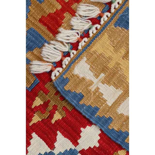 1970s Southwestern Style Geometric Design Handmade Red Oushak Accent Kilim Rug For Sale - Image 10 of 11