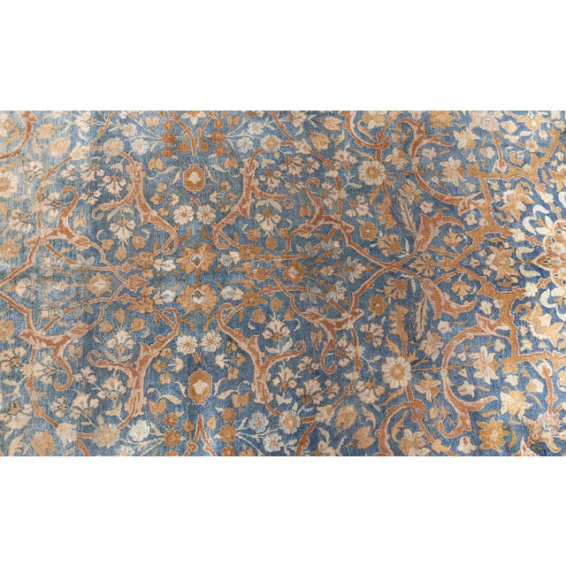 Persian Authentic Persian Kirman Green Blue Brown Handmade Wool Rug For Sale - Image 3 of 10