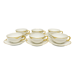 Haviland Limoges Silver Anniversary Tea Cups & Saucers Set of 6