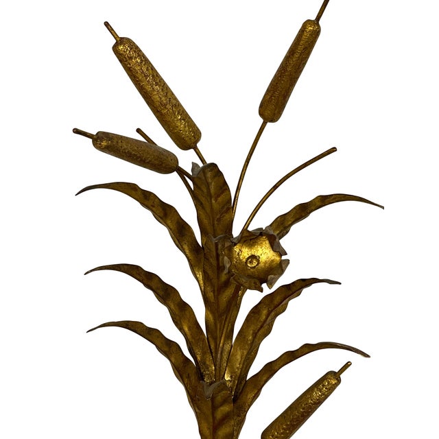 1940s Decorative Italian Gilt Metal Candle Sconces Bulrush Motif - A Pair For Sale - Image 5 of 13