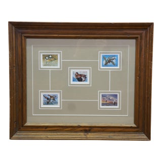 1980s Ducks Unlimited Indiana Migratory Wildlife Waterfowl Ducks Signed Stamps 18" For Sale