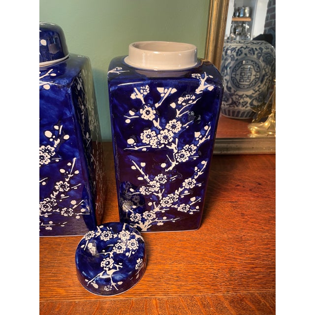 Mikasa Home Accents Blue and White Cherry Blossom Lidded Jars a Pair