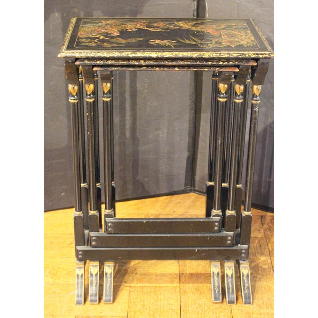 1900 - 1909 Circa 1900 English Edwardian Nest of Three Lacquer Tables For Sale - Image 5 of 10