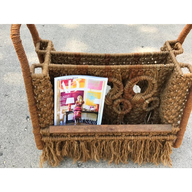 1960s Macrame Magazine Rack on Wheels For Sale - Image 4 of 11
