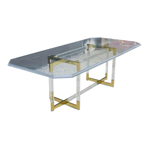 Charles Hollis Jones Lucite & Brass Dining Table From the "Metric" Collection,