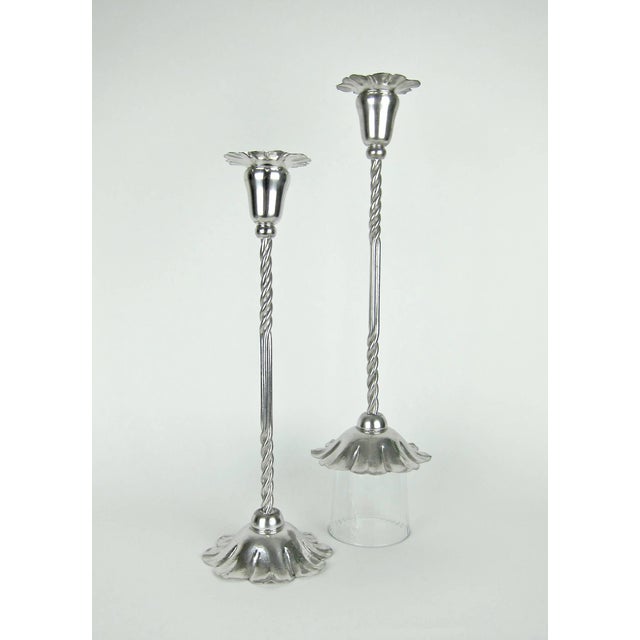 Marie Zimmermann Tall Arts and Crafts Silver Candle Holder Pair, Circa 1915 For Sale - Image 4 of 11