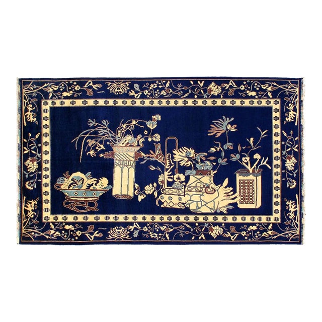 Pasargad Navy Blue Fine Hand Knotted Khotan Rug For Sale