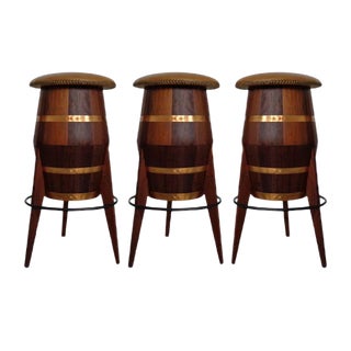 Mid-Century Teak & Copper Barstools, 1960s, Set of 3 For Sale