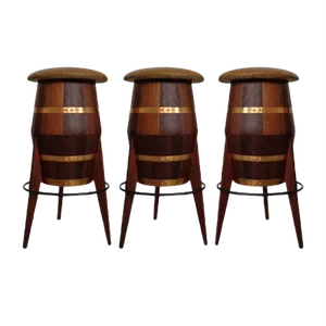 Mid-Century Teak & Copper Barstools, 1960s, Set of 3