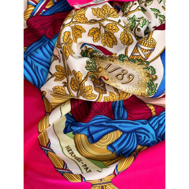 Bright Pink Hermès République Française 1989 Silk Scarf Designed by Joachim Metz For Sale - Image 8 of 12