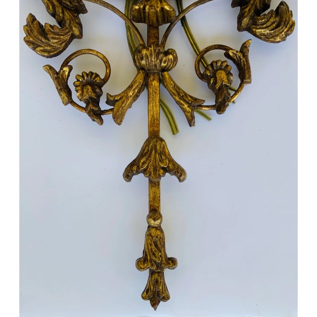 2000 - 2009 Myran Allan Luxury Lighting Italian Gold Carved Wood and Mirror Wall Sconces Pair For Sale - Image 5 of 9